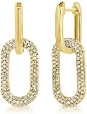 14K Gold Plated Paperclip Square Chain Link Dangle Hoops Earrings Oval Interlocked Pin Stud Huggie Lightweight Hoop for Women (Gold/Silver/Rose Gold) (Gold)