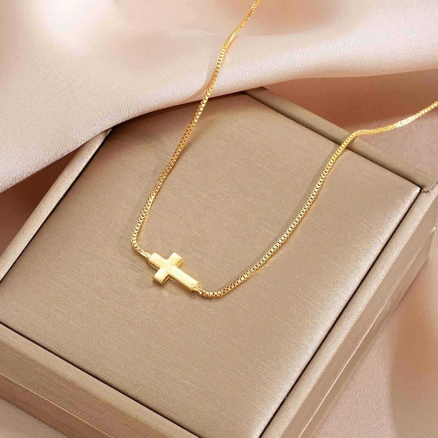 14K Real Gold Plated Dainty Cross Pendant Choker Necklace for Women  Simple & Trendy Faith Jewelry, Minimalist Religious Gift