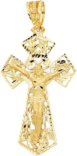 14k REAL Yellow Gold Religious Crucifix Jesus Cross Charm Pendant