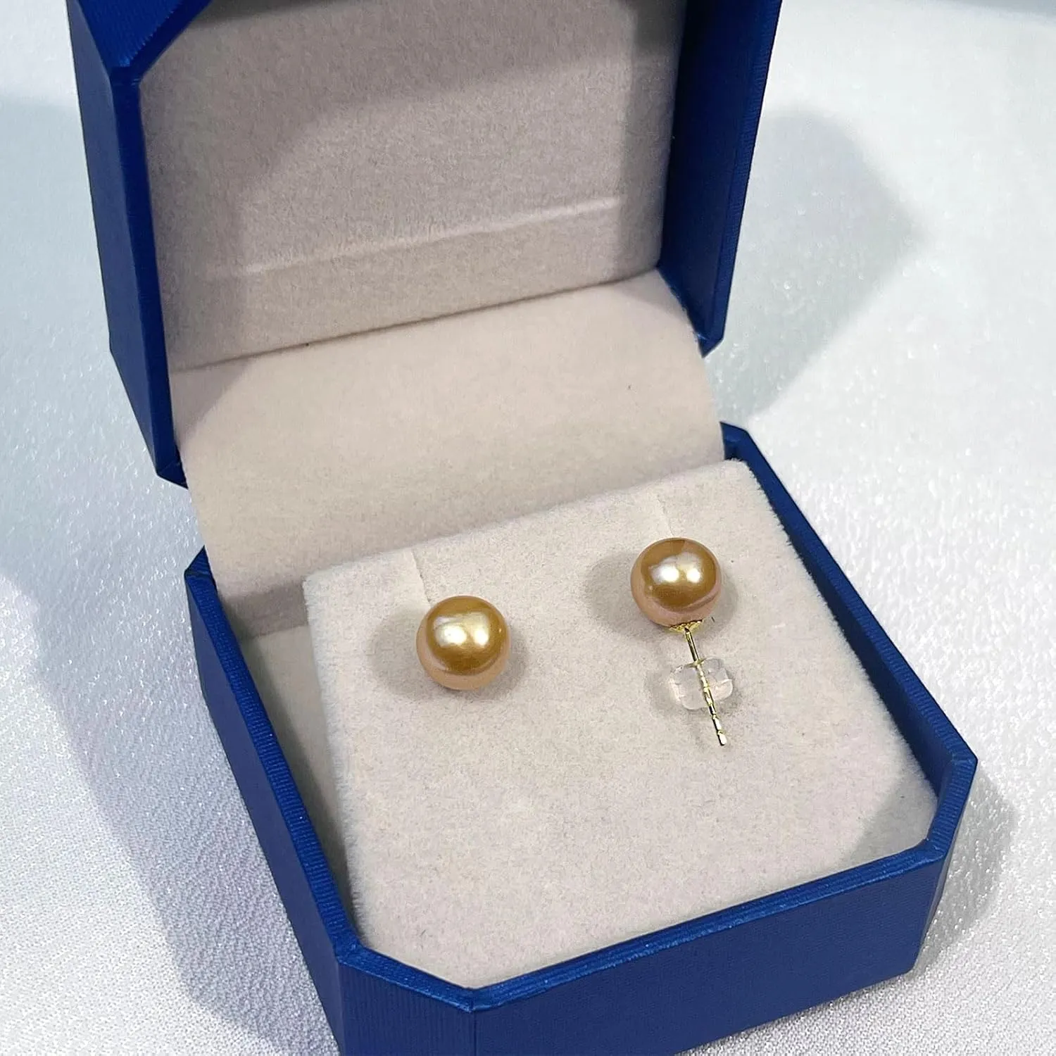 14K Solid Gold AKOYA Pearl Studs - Everyday Wear Saltwater Cultured Golden Pearl Earrings - Hypoallergenic Real Gold Jewelry Gift for Women