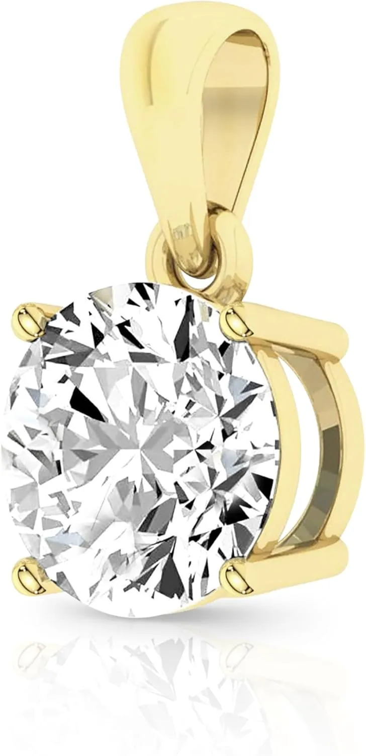 14K Solid White or Yellow Gold Lab Grown Moissanite Solitaire Pendant Necklace | Dangle Bail | Round, Cushion, Oval Cut | Pendant Only or Necklace| Fine Jewelry Luxury Gift