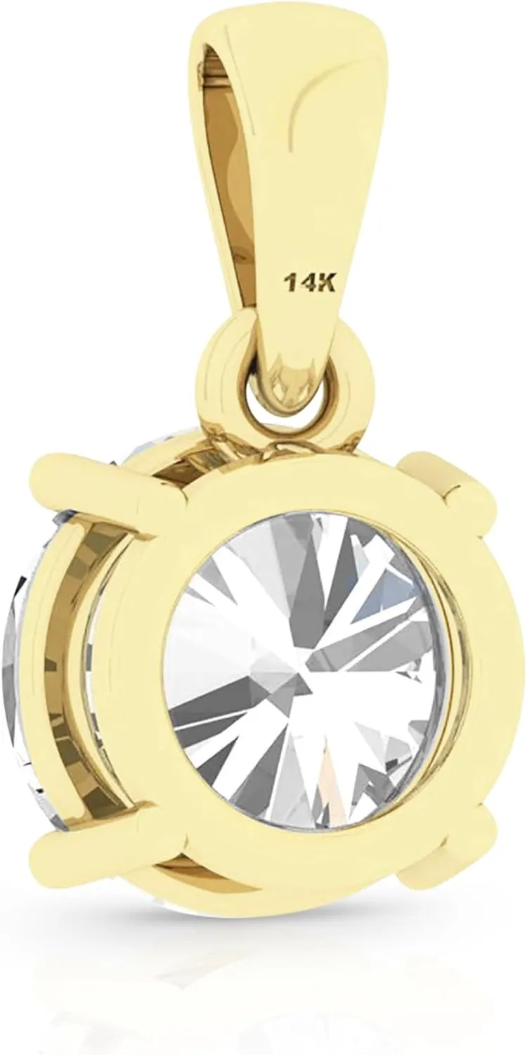 14K Solid White or Yellow Gold Lab Grown Moissanite Solitaire Pendant Necklace | Dangle Bail | Round, Cushion, Oval Cut | Pendant Only or Necklace| Fine Jewelry Luxury Gift