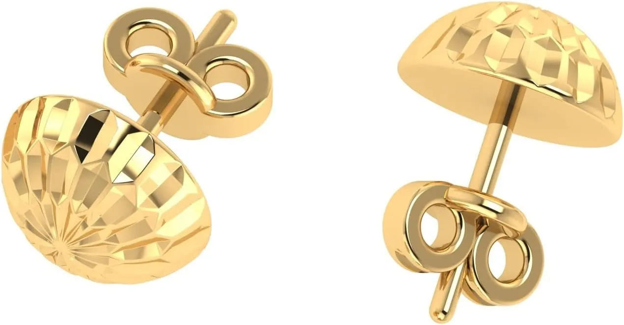 14K Solid Yellow Gold Diamond-Cut Half Ball Stud Earrings  Lightweight & Hypoallergenic  Dainty Polished Studs with Secure Push Backs  Elegant Everyday Luxury  by SILVER SMILE