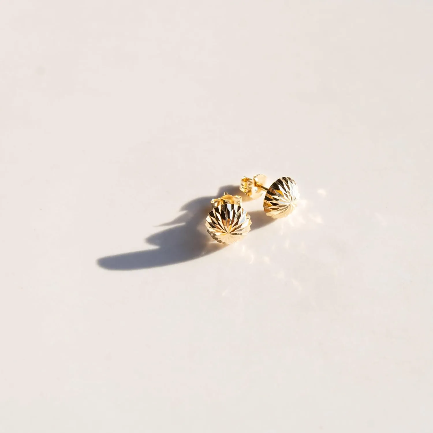 14K Solid Yellow Gold Diamond-Cut Half Ball Stud Earrings  Lightweight & Hypoallergenic  Dainty Polished Studs with Secure Push Backs  Elegant Everyday Luxury  by SILVER SMILE