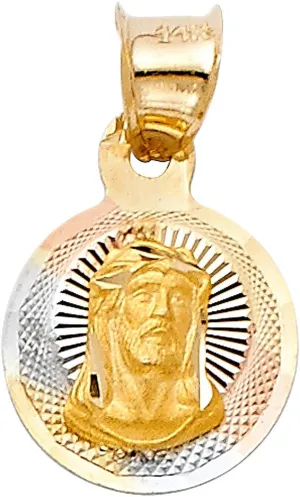 14k Tri Color Gold Religious Jesus Stamp Pendant
