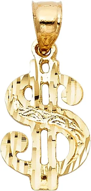 14k Yellow Gold Dollar Sign Pendant
