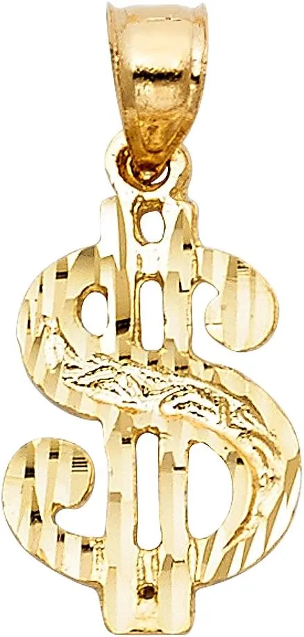 14k Yellow Gold Dollar Sign Pendant