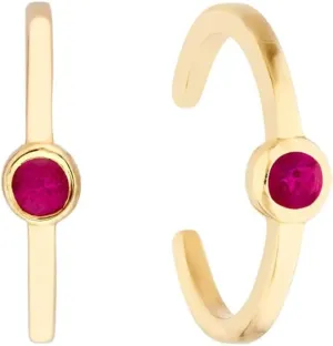 14K Yellow Gold Ruby Bezel Ear Cuffs - by Dazyle