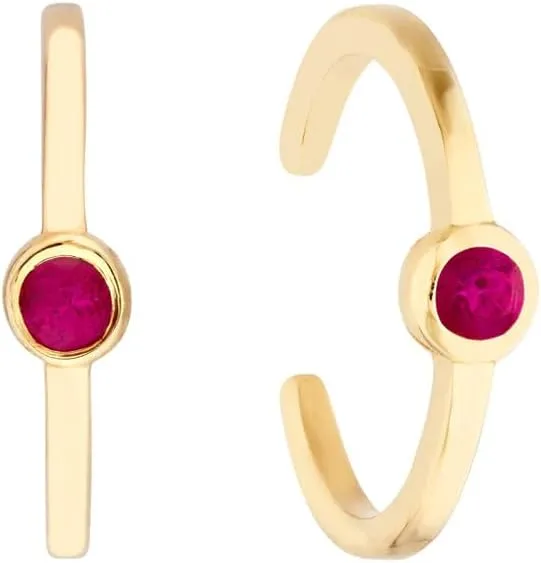 14K Yellow Gold Ruby Bezel Ear Cuffs - by Dazyle