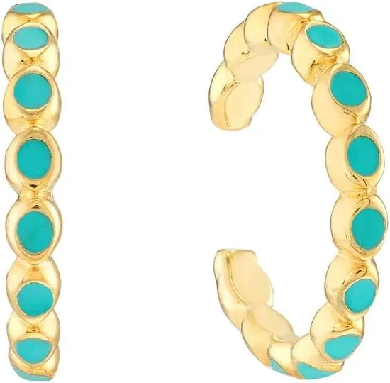 14K Yellow Gold Turquoise Enamel Bezel Ear Cuffs - by Dazyle