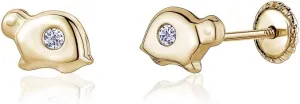 14k Yellow Gold Turtle Earrings for Baby Girl Tiny Safety Screwback Covered Back