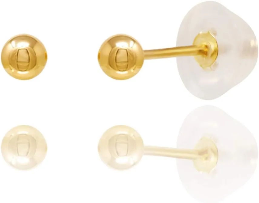 14kt Yellow Gold Balls Stud Earrings with Comfort Silicone Back