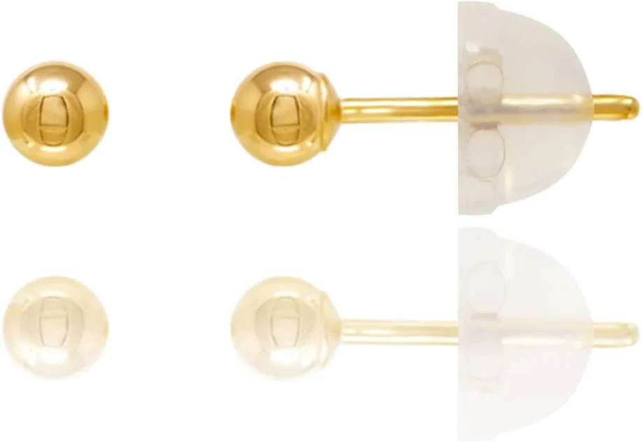 14kt Yellow Gold Balls Stud Earrings with Comfort Silicone Back