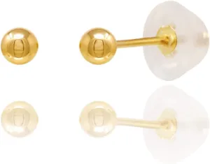 14kt Yellow Gold Balls Stud Earrings with Comfort Silicone Back