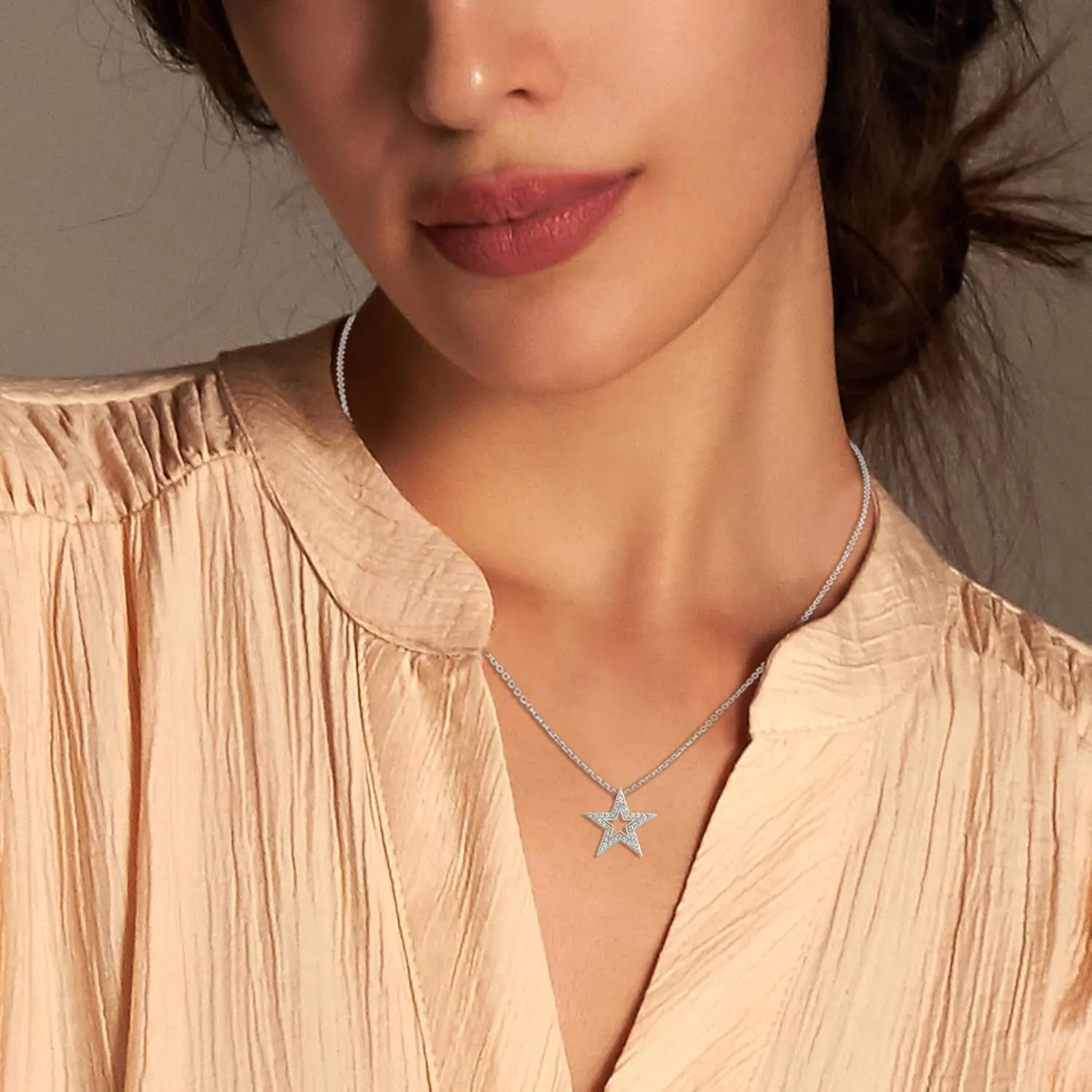 1/5 cttw Round Cut IGI Certified Lab Grown Diamond Star David Pendant Necklace | 18" Chain 14K White Gold Or Yellow Gold Plated Over 925 Sterling Silver (Clarity: VS, Color: FG, 0.22 cttw)