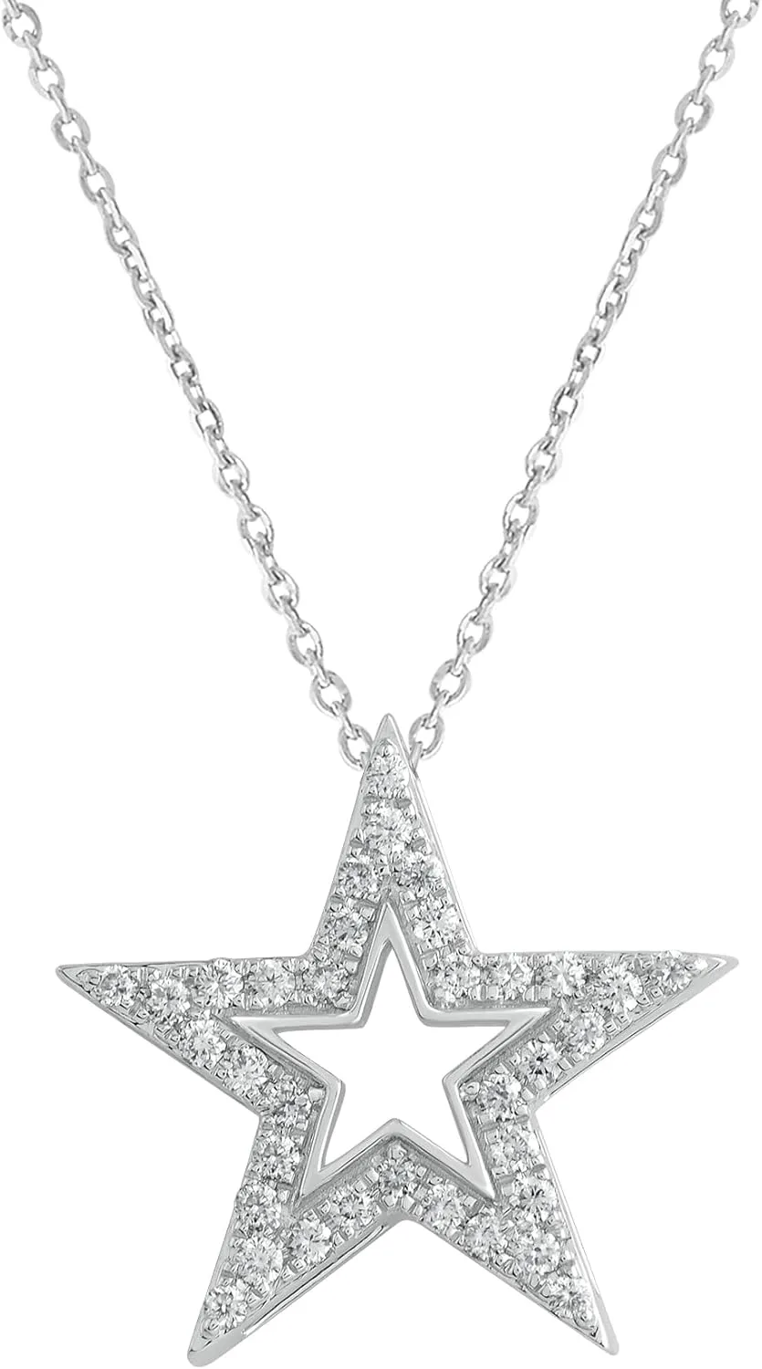 1/5 cttw Round Cut IGI Certified Lab Grown Diamond Star David Pendant Necklace | 18" Chain 14K White Gold Or Yellow Gold Plated Over 925 Sterling Silver (Clarity: VS, Color: FG, 0.22 cttw)