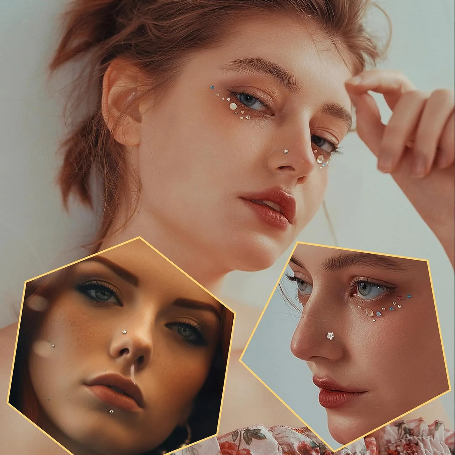 15Pcs 20G Nose Rings Surgical Steel Nose Studs 18G L Shaped Nose Stud Gold Nose Ring Stud CZ Opal Nose Ring Heart Cute L Shape Star Nose Piercing for Women Men