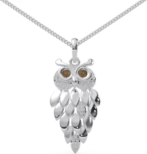 1/6 Cttw Round Cut Natural Diamond Vintage Owl Pendant Necklace In 925 Sterling Silver With Chain (18 Inch) For Women | (Color J-K, Clarity I1-I2) | Real Diamond Fine Jewelry Gift Box Included