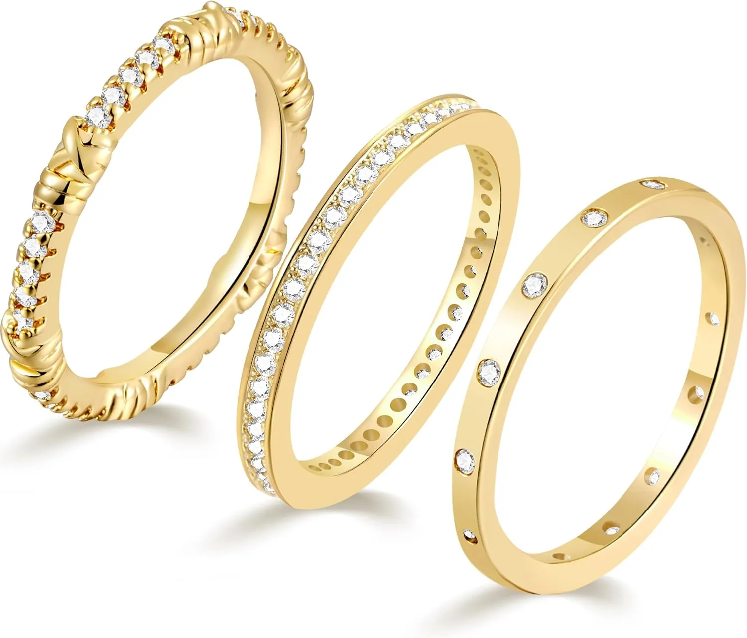 17KM 14K Gold Rings for Women Non Tarnish, Dainty Knuckle Stackable Rings Set Oval V-shaped Cubic Zirconia Rings Perfect for Wedding Promise Engagement Bands Size 5-10