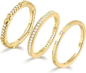 17KM 14K Gold Rings for Women Non Tarnish, Dainty Knuckle Stackable Rings Set Oval V-shaped Cubic Zirconia Rings Perfect for Wedding Promise Engagement Bands Size 5-10