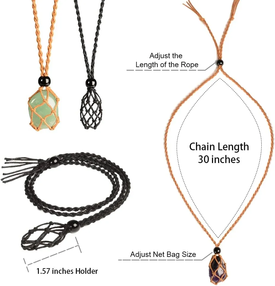 18 PCS Crystal Cage Necklace Holder Necklace Cord Empty Stone Holder Replacement Hand-Woven Necklace Cord with Adjustable Length