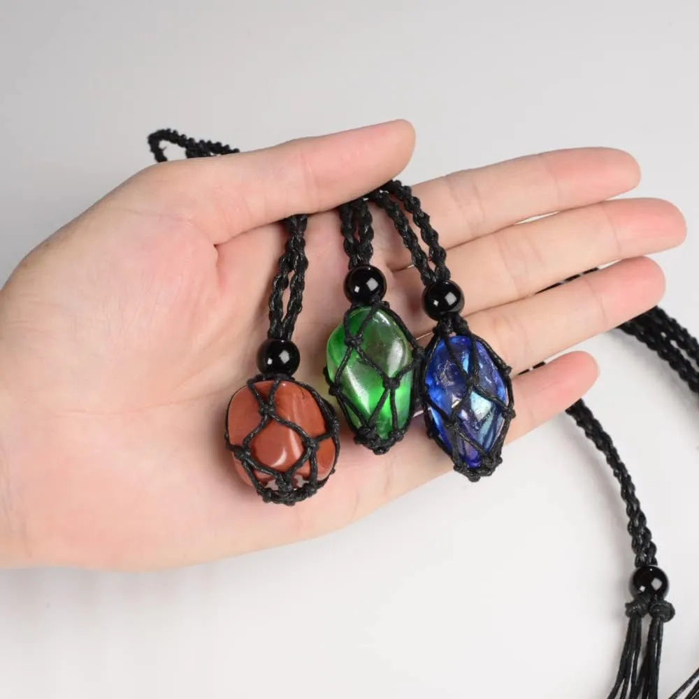 18 PCS Crystal Cage Necklace Holder Necklace Cord Empty Stone Holder Replacement Hand-Woven Necklace Cord with Adjustable Length