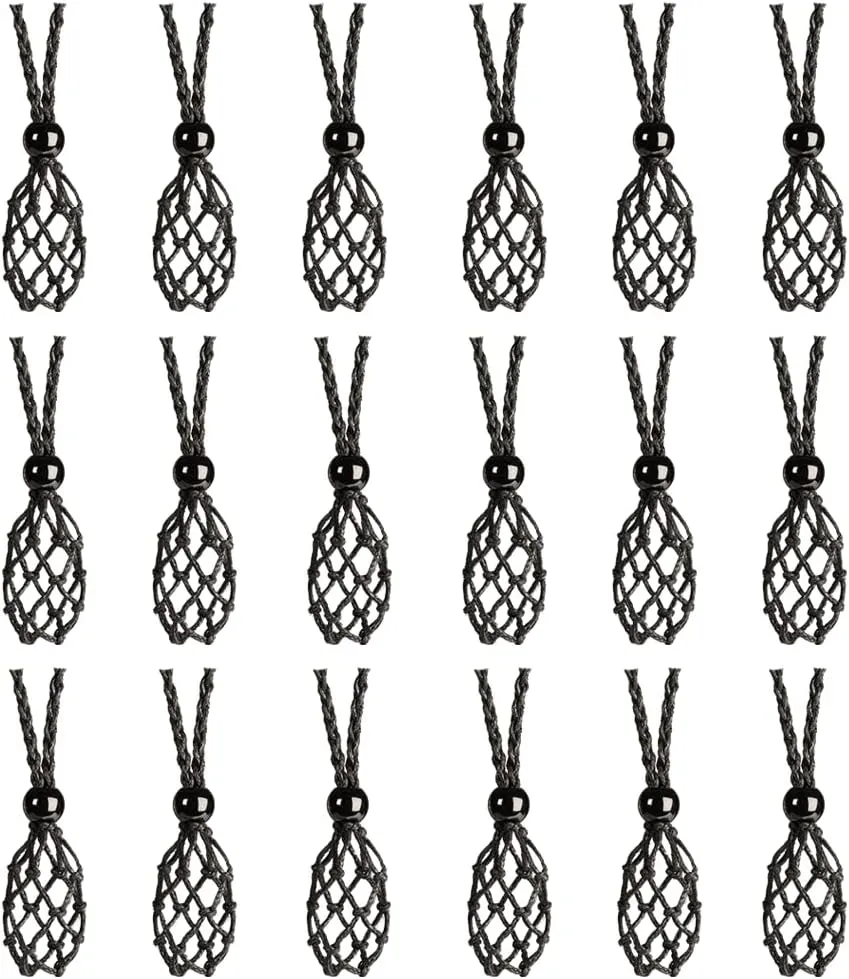 18 PCS Crystal Cage Necklace Holder Necklace Cord Empty Stone Holder Replacement Hand-Woven Necklace Cord with Adjustable Length