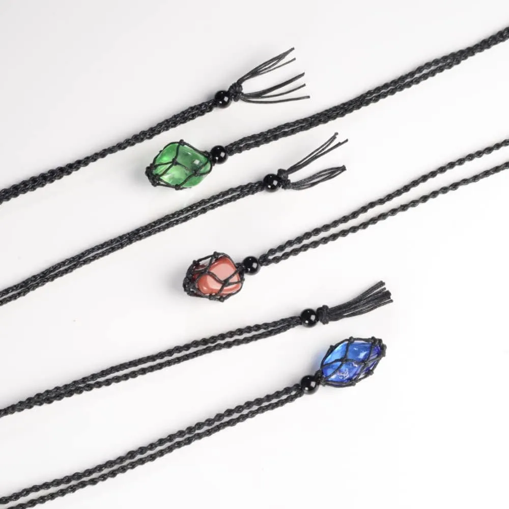 18 PCS Crystal Cage Necklace Holder Necklace Cord Empty Stone Holder Replacement Hand-Woven Necklace Cord with Adjustable Length