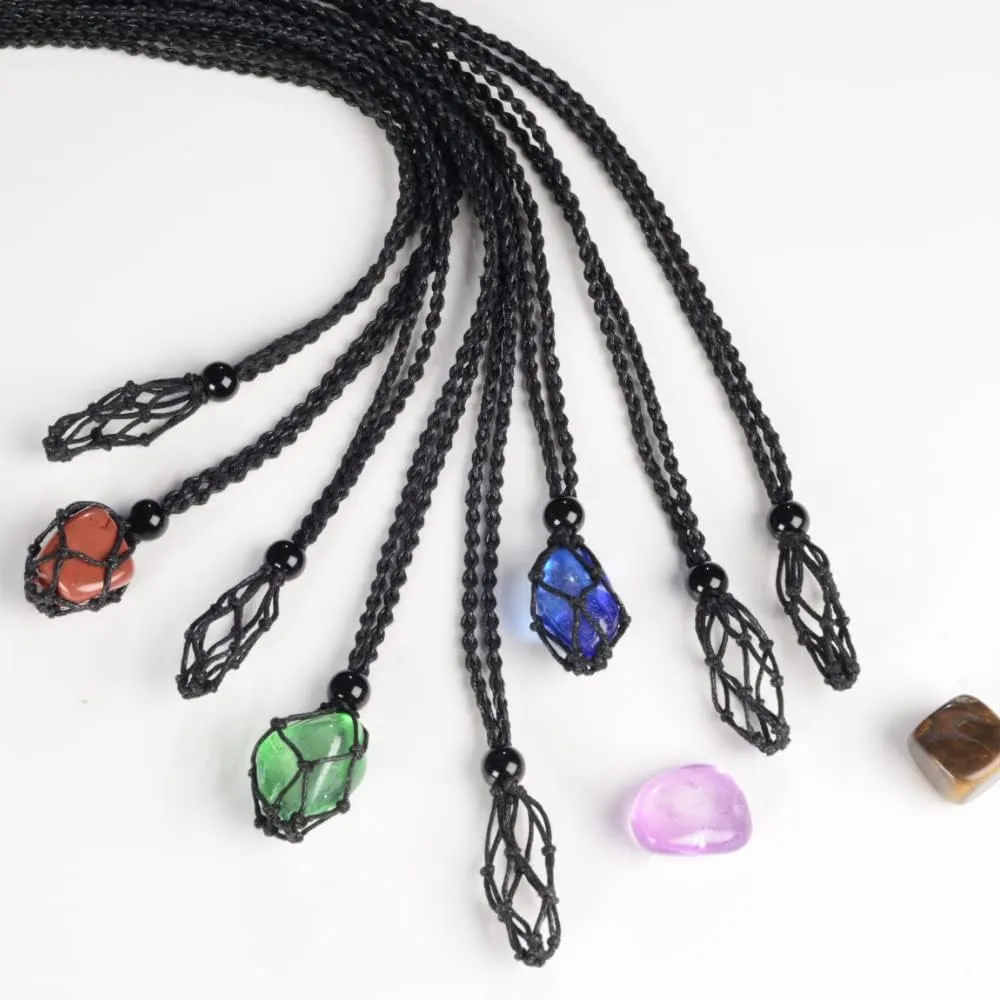 18 PCS Crystal Cage Necklace Holder Necklace Cord Empty Stone Holder Replacement Hand-Woven Necklace Cord with Adjustable Length