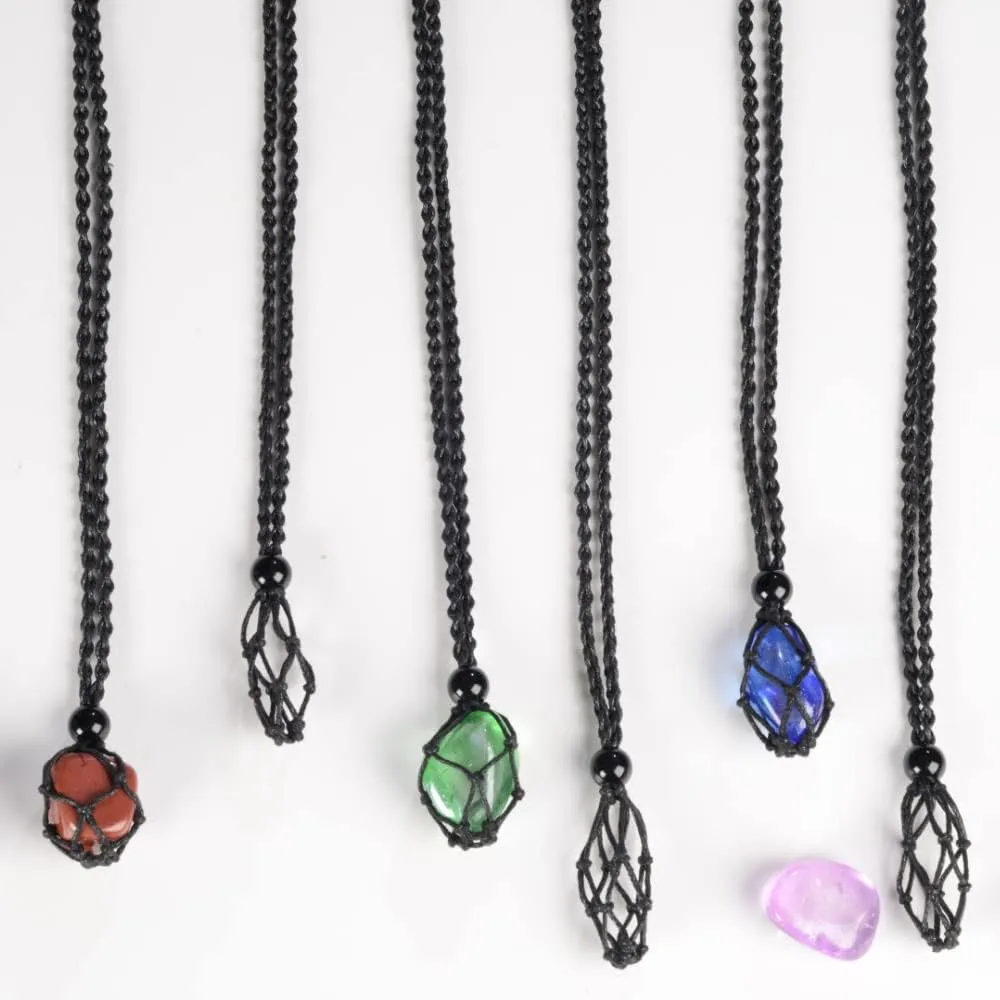 18 PCS Crystal Cage Necklace Holder Necklace Cord Empty Stone Holder Replacement Hand-Woven Necklace Cord with Adjustable Length