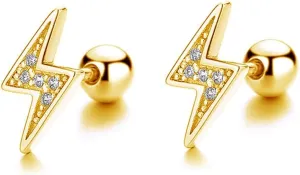 18G Lightning Bolt Cartilage Stud Earrings 925 Sterling Silver Cubic Zirconia Crystal Helix Tragus Studs Barbell Bar Conch Daith Ear Piercing Screw Back Ball Dainty Jewelry for Women