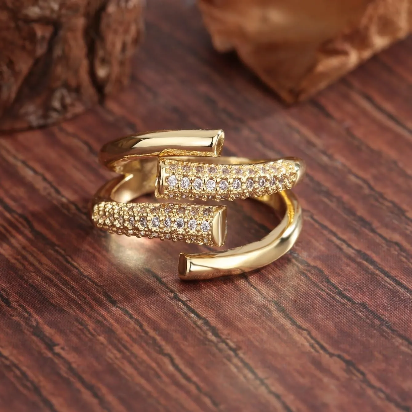 18K Gold Plated Cross Layered Rings for Women,Gold Geometric Thick Dome Chunky Rings Simple Curved Eternity Ring Statement Ring Jewelry for Women Gifts