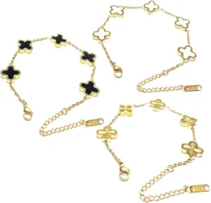 18K Gold Plated Lucky Clover Bracelet for Women Simple Four Leaf Adjustable Link Double-Sided Bracelets Cute Jewelry