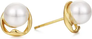 18K Gold Plated Pearl Stud Earrings for Women 10mm Small Pearl Stud Earrings Freshwater Pearl Hypoallergenic Earrings Studs