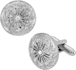 1928 Jewelry Mens Vintage Style Round Crystal Cufflinks