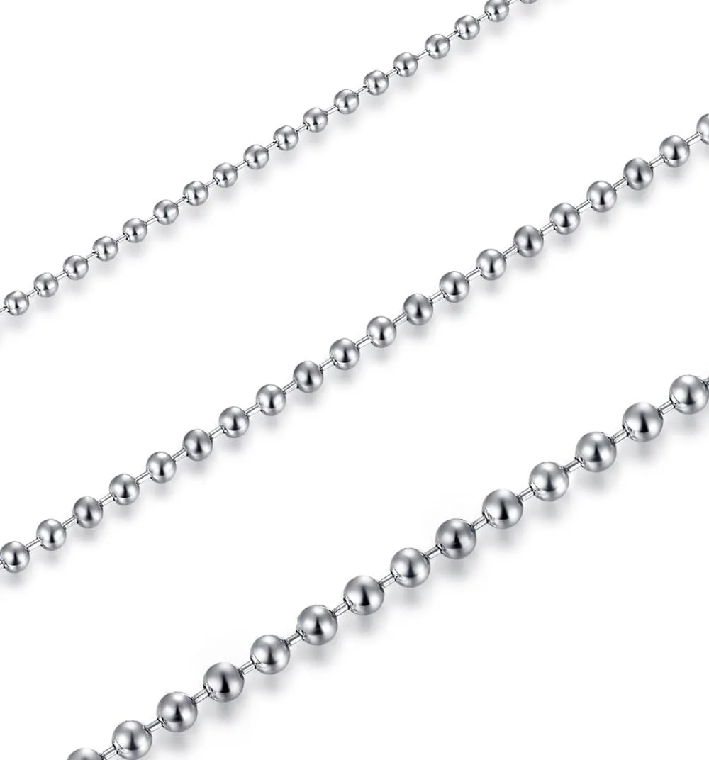 2-5mm Mens Womens Stainless Steel Silver Beads Ball Chain Necklace for Men Women, 18-30 Inches, 3Pcs a Set
