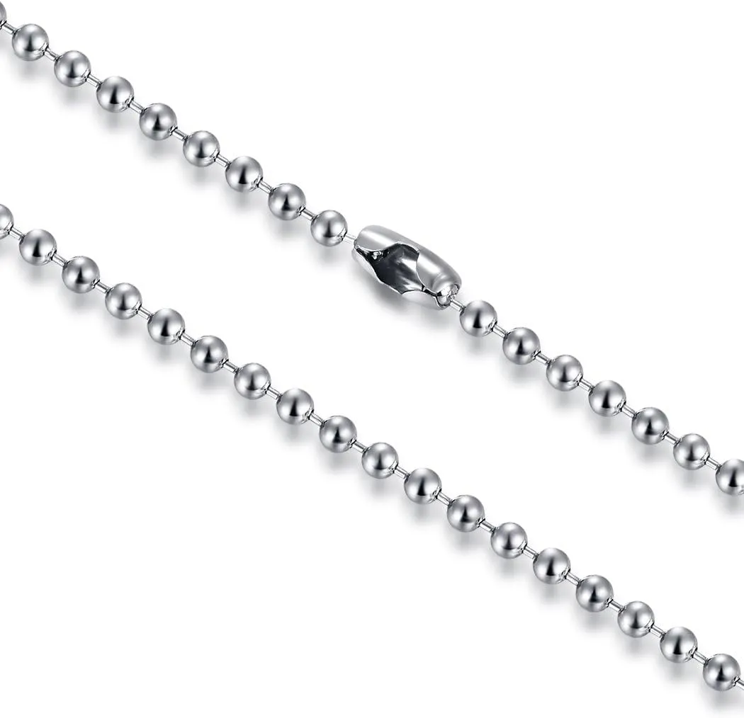 2-5mm Mens Womens Stainless Steel Silver Beads Ball Chain Necklace for Men Women, 18-30 Inches, 3Pcs a Set