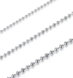 2-5mm Mens Womens Stainless Steel Silver Beads Ball Chain Necklace for Men Women, 18-30 Inches, 3Pcs a Set