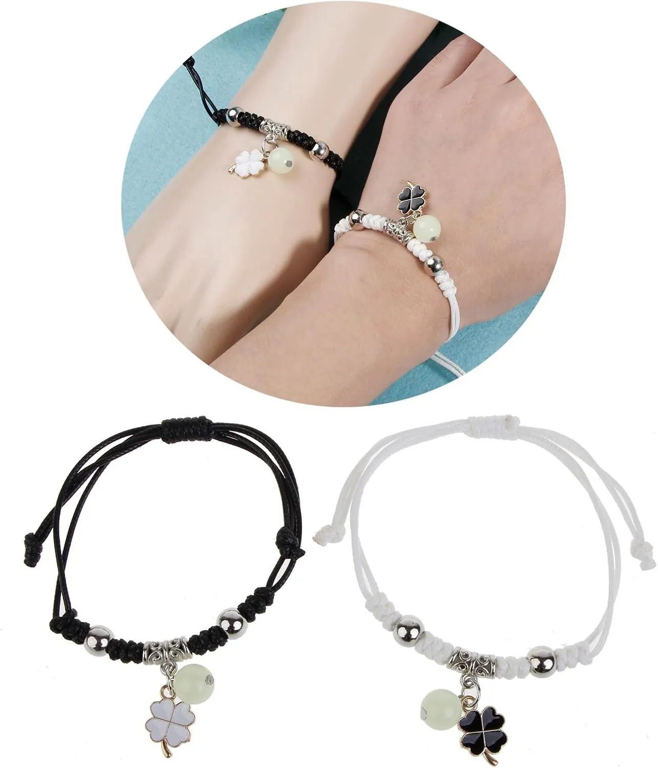 2 Pcs Luminously Bead Charm Braided Rope Bangles Couple Promise Bracelets Friendship Matching Bracelet Jewelry for Lover Luminous couple bracelet Luminous couple bracelet