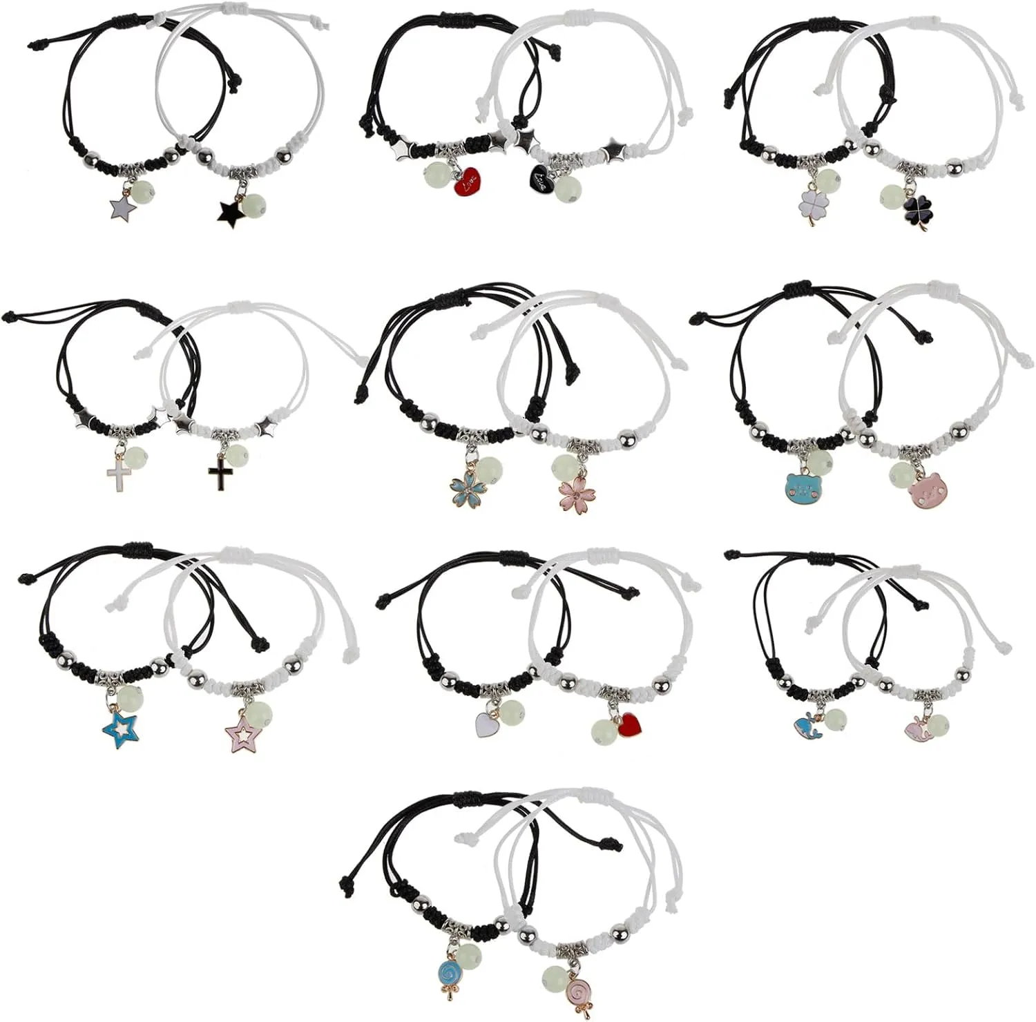 2 Pcs Luminously Bead Charm Braided Rope Bangles Couple Promise Bracelets Friendship Matching Bracelet Jewelry for Lover Luminous couple bracelet Luminous couple bracelet