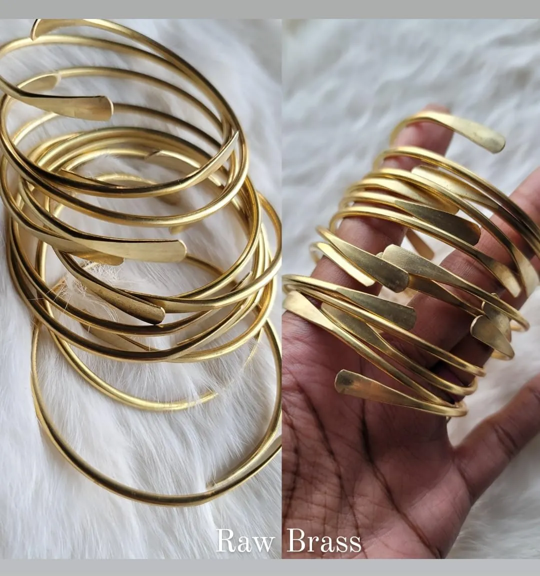 2 Raw Brass Cuff Bracelets Set, African Brass Bangles For Women, Hammered Ends Stacking Bracelets, Boho Tribal Cultural Jewelry (Set Of 2)