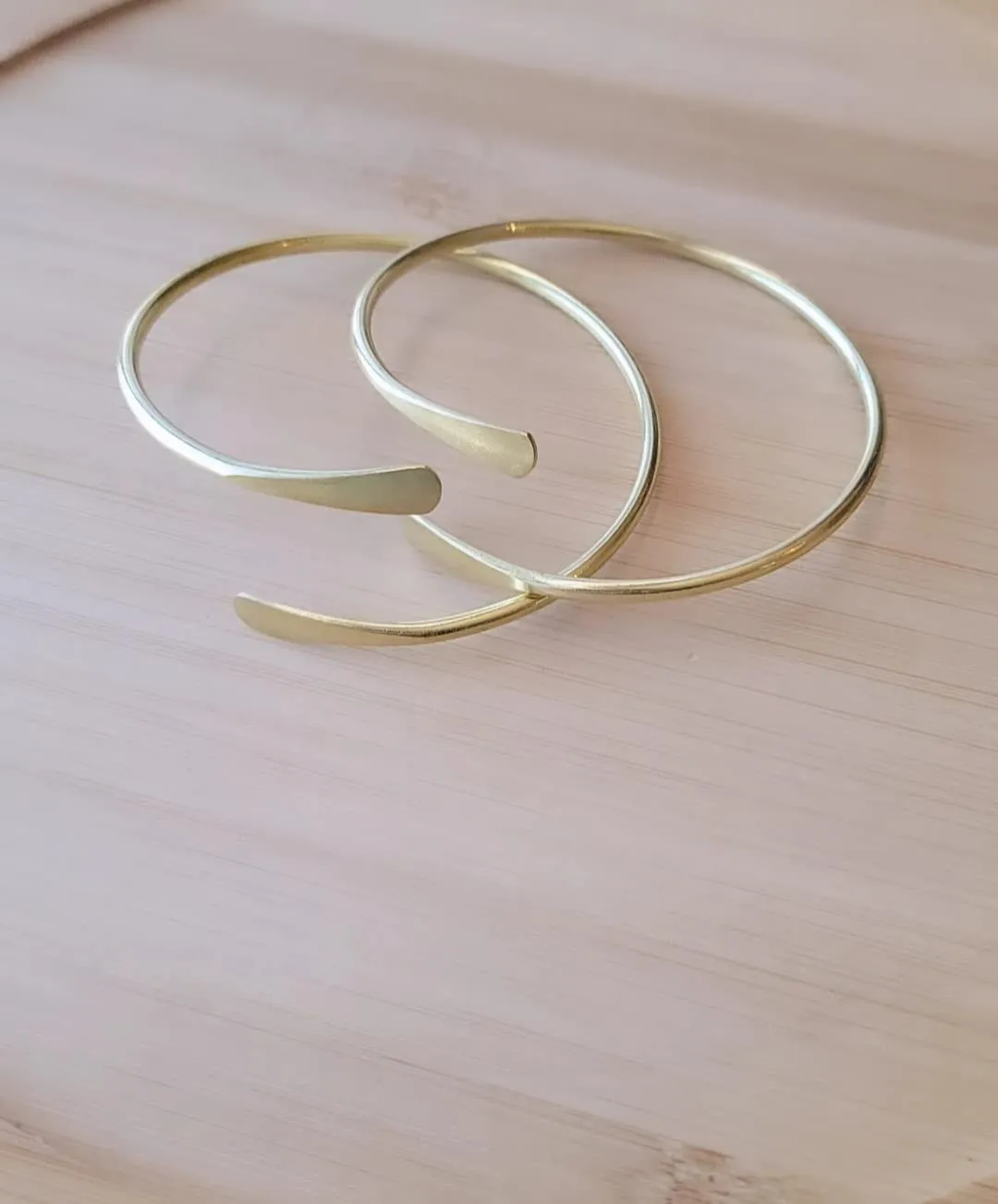 2 Raw Brass Cuff Bracelets Set, African Brass Bangles For Women, Hammered Ends Stacking Bracelets, Boho Tribal Cultural Jewelry (Set Of 2)