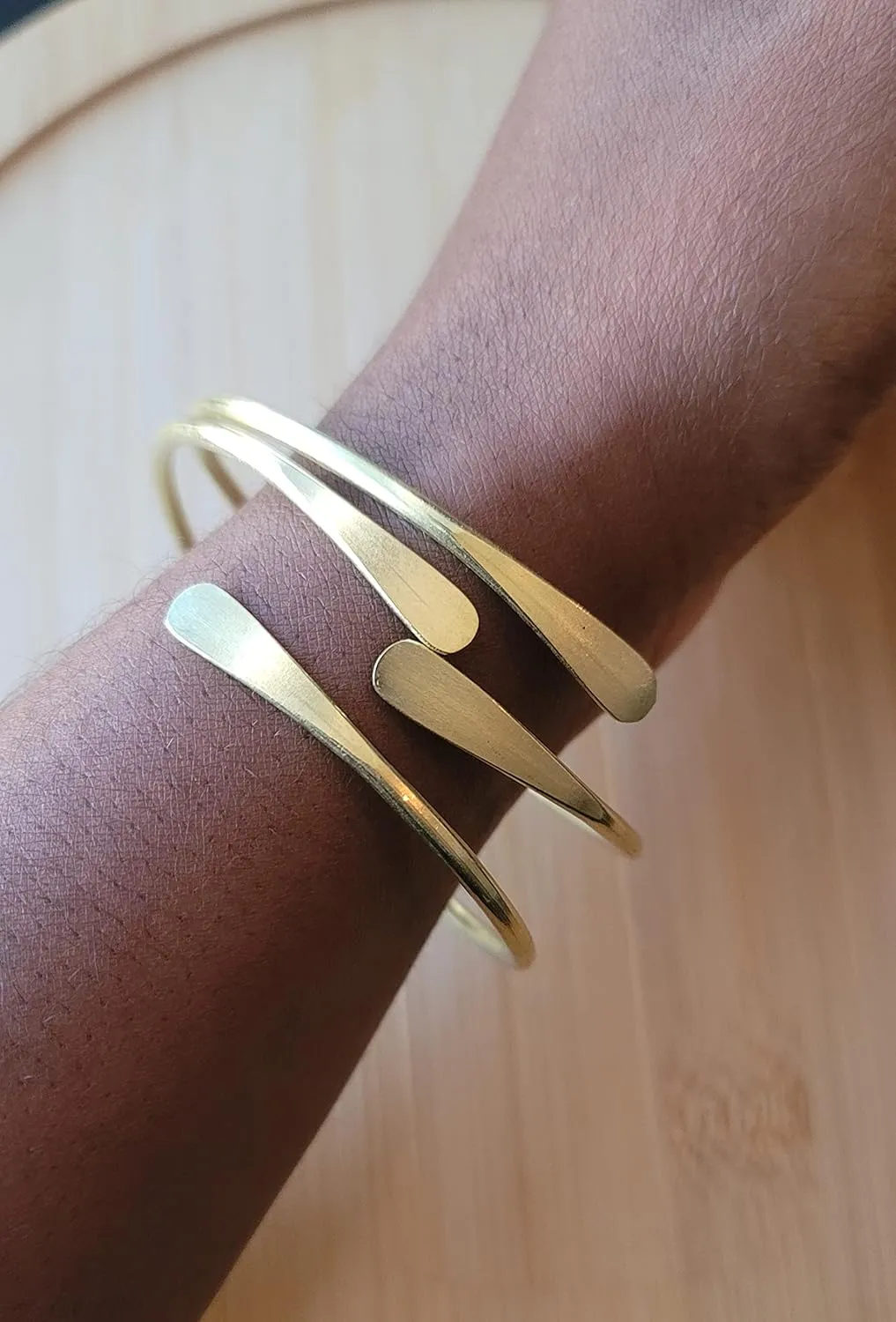 2 Raw Brass Cuff Bracelets Set, African Brass Bangles For Women, Hammered Ends Stacking Bracelets, Boho Tribal Cultural Jewelry (Set Of 2)