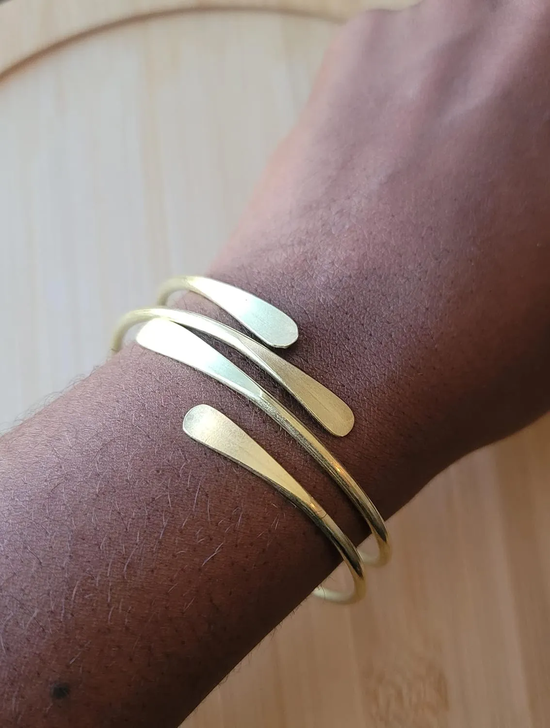 2 Raw Brass Cuff Bracelets Set, African Brass Bangles For Women, Hammered Ends Stacking Bracelets, Boho Tribal Cultural Jewelry (Set Of 2)