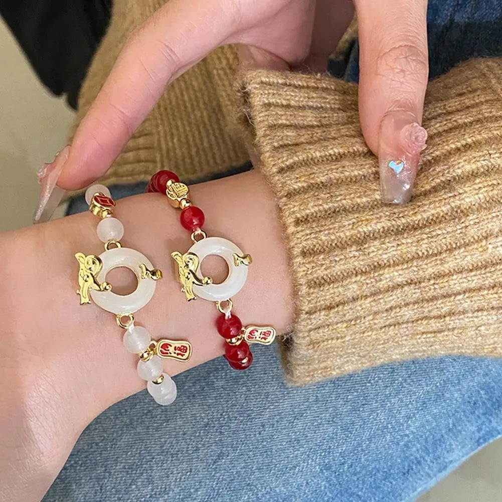 2024 New Year of Dragon Beaded Strech Bracelet, Adjustable Chinese Zodiac Animal Dragon Charm Bracelet Lucky Dragon Bracelets New Year Auspicious Jewelry Gifts