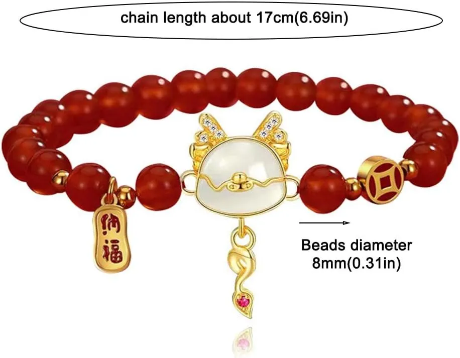 2024 New Year of Dragon Beaded Strech Bracelet, Adjustable Chinese Zodiac Animal Dragon Charm Bracelet Lucky Dragon Bracelets New Year Auspicious Jewelry Gifts