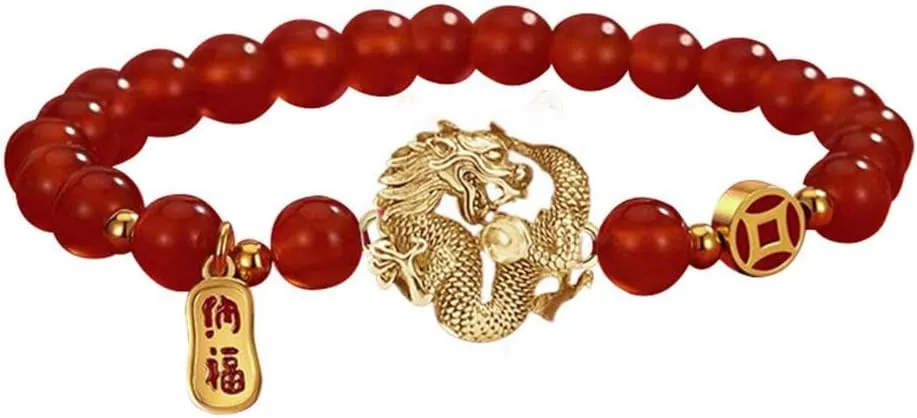 2024 New Year of Dragon Beaded Strech Bracelet, Adjustable Chinese Zodiac Animal Dragon Charm Bracelet Lucky Dragon Bracelets New Year Auspicious Jewelry Gifts
