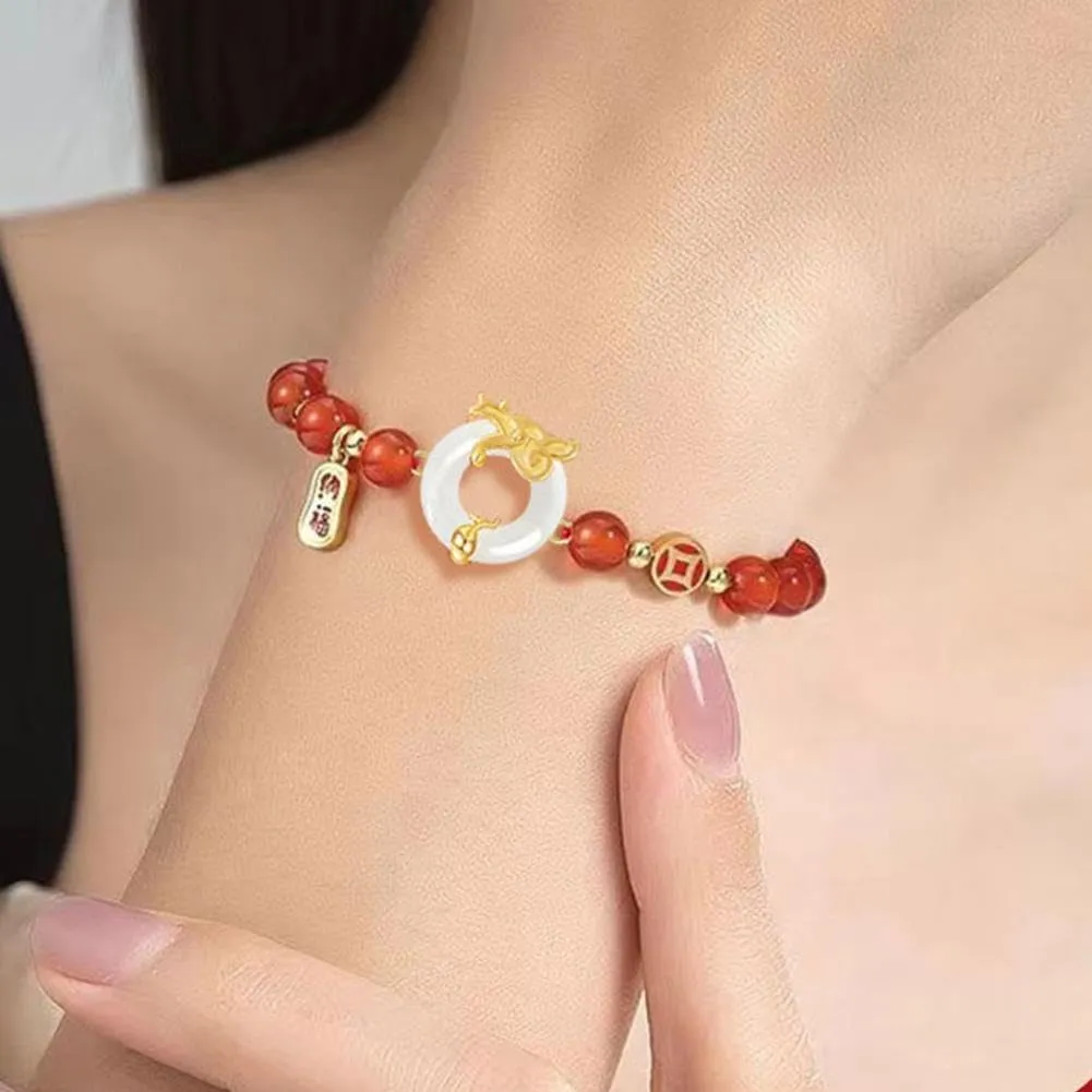 2024 New Year of Dragon Beaded Strech Bracelet, Adjustable Chinese Zodiac Animal Dragon Charm Bracelet Lucky Dragon Bracelets New Year Auspicious Jewelry Gifts