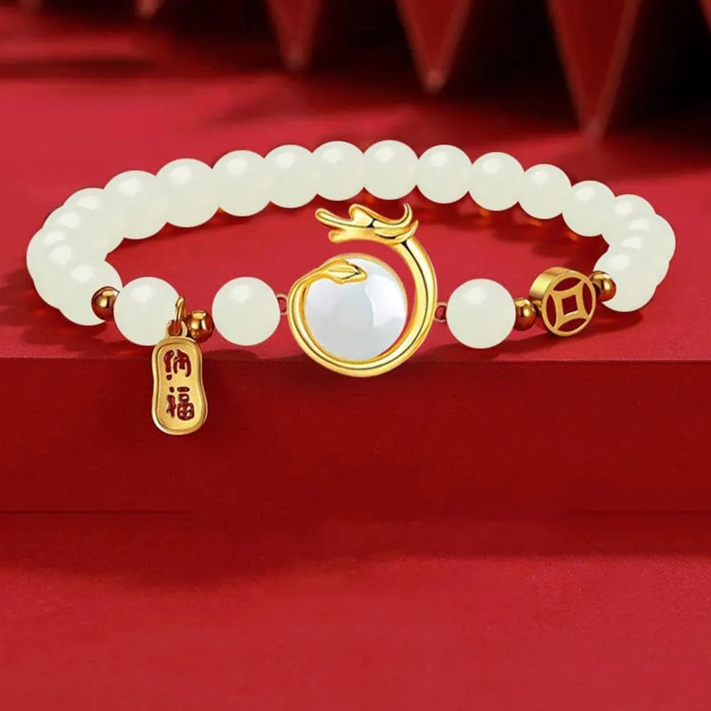 2024 New Year of Dragon Beaded Strech Bracelet, Adjustable Chinese Zodiac Animal Dragon Charm Bracelet Lucky Dragon Bracelets New Year Auspicious Jewelry Gifts
