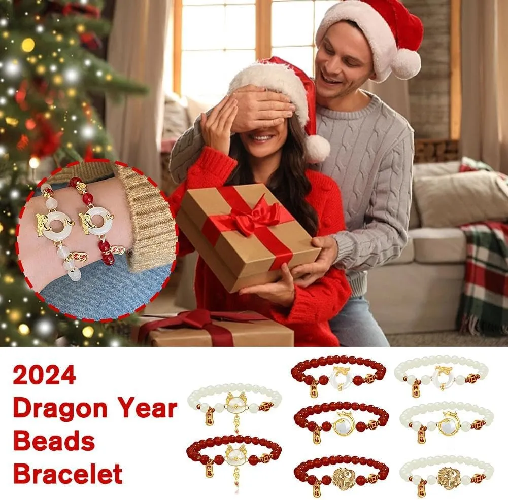 2024 New Year of Dragon Beaded Strech Bracelet, Adjustable Chinese Zodiac Animal Dragon Charm Bracelet Lucky Dragon Bracelets New Year Auspicious Jewelry Gifts
